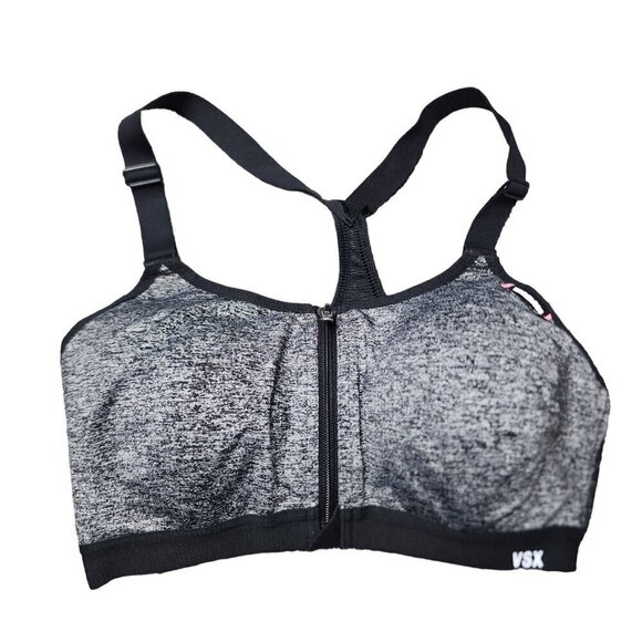 VSX Victoria’s Secret Sport Black & Gray Front Zip Racerback Sports Bra 32D - Picture 1 of 5